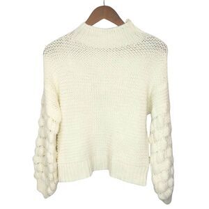 R D Style Cream Cropped Textured Puff Sleeve Knit Sweater Sz Small